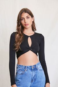 BLACK Cutout Twisted Crop Top, image 1