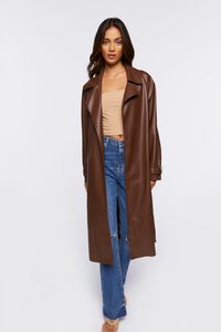 WALNUT Belted Faux Leather Duster Jacket, image 4