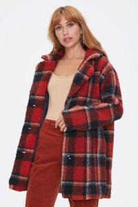 RED/BLACK Faux Shearling Plaid Coat, image 1