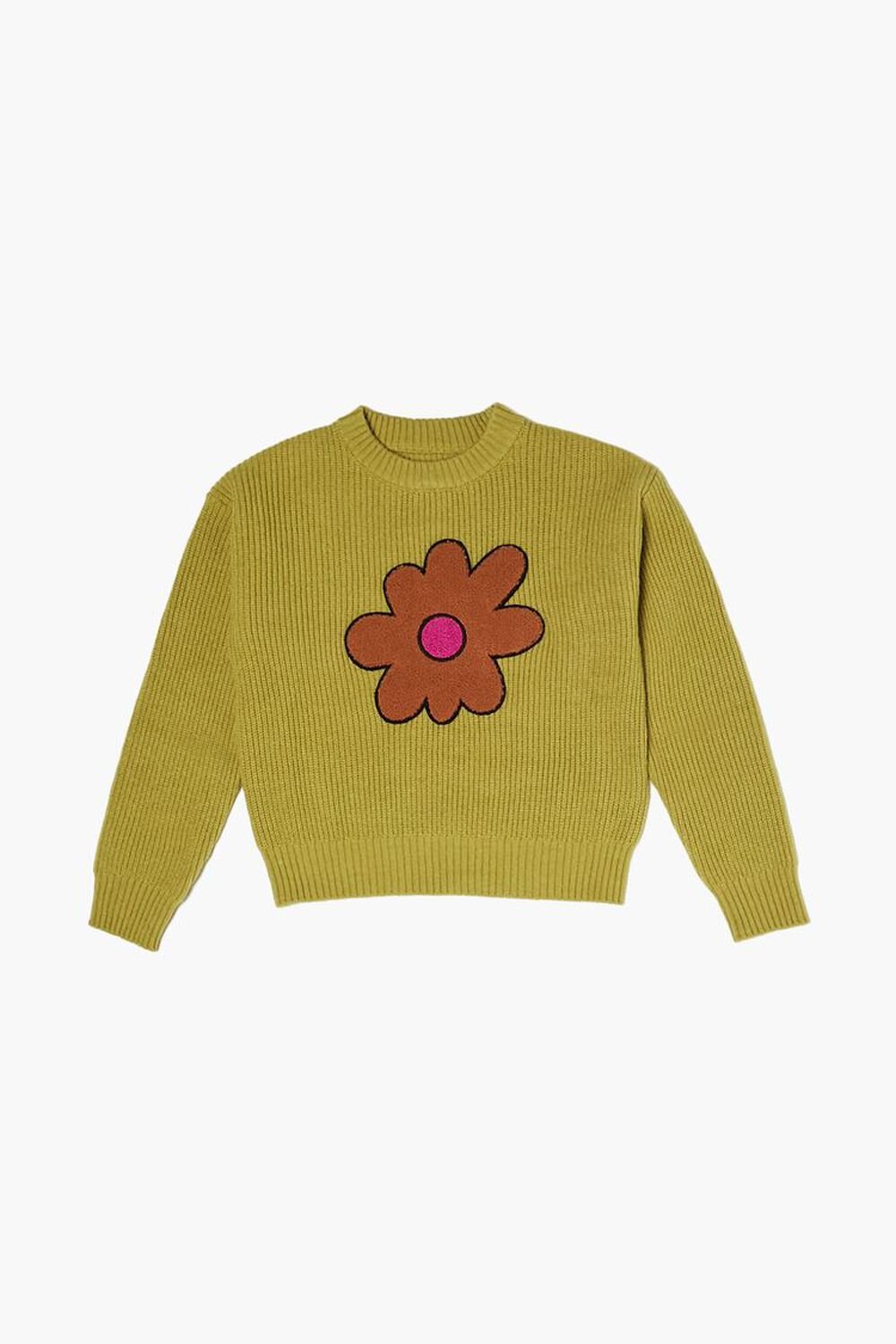 OLIVINE /MULTI Girls Flower Graphic Sweater (Kids), image 1