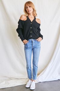 BLACK Open-Shoulder Buttoned Sweater, image 4