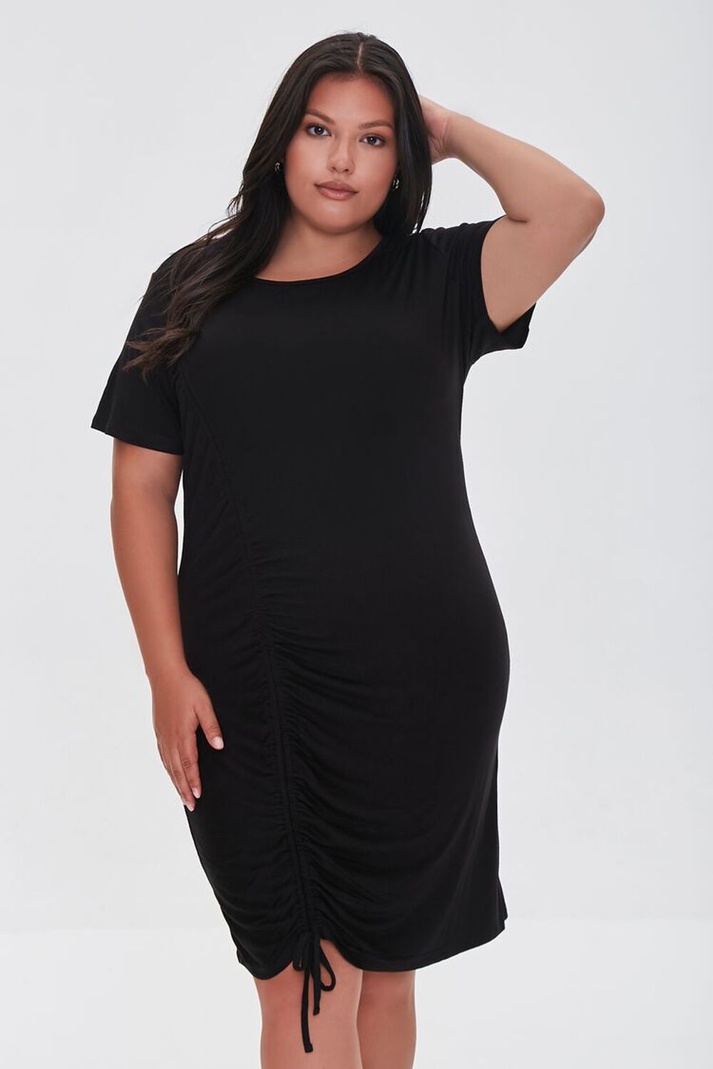 BLACK Plus Size Drawstring T-Shirt Dress, image 1
