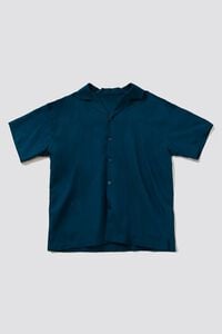 DEEP BLUE Cuban Collar Linen-Blend Shirt, image 1