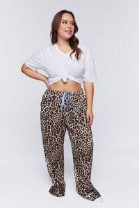TAN/MULTI Plus Size Satin Leopard Pajama Pants, image 1