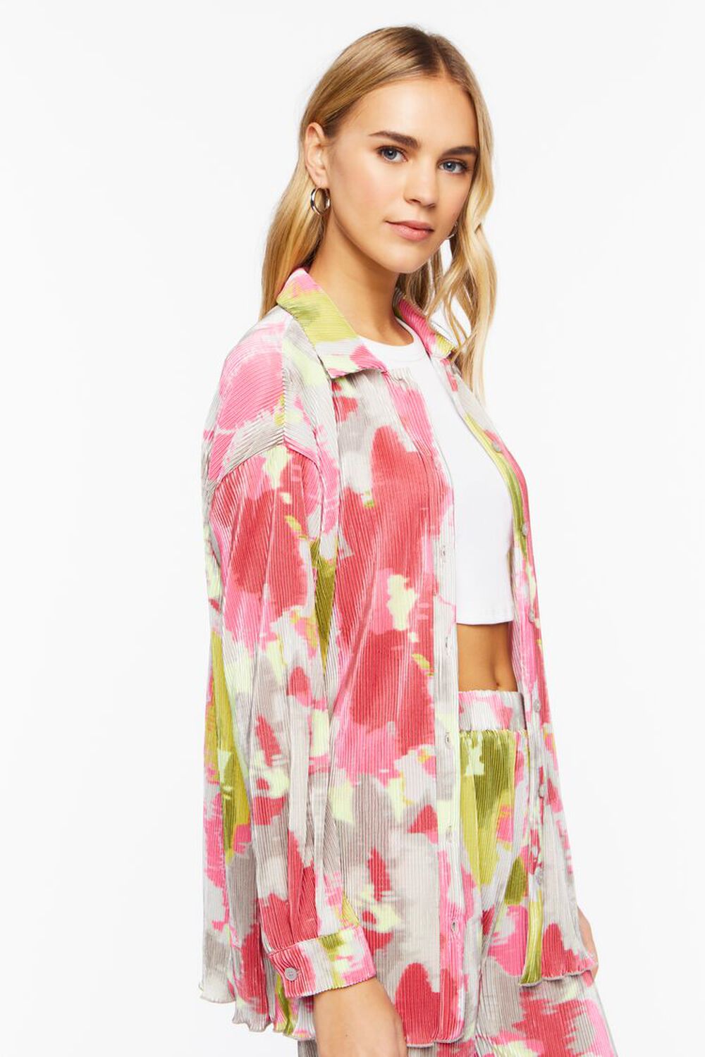 PEONY/MULTI Watercolor Floral Plisse Shirt, image 2