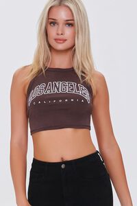 BROWN/WHITE Los Angeles Graphic Crop Top, image 1