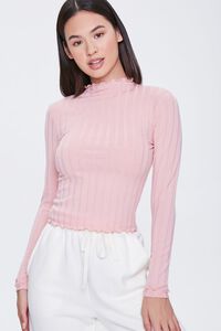 LIGHT PINK Ribbed Lettuce-Edge Top, image 1
