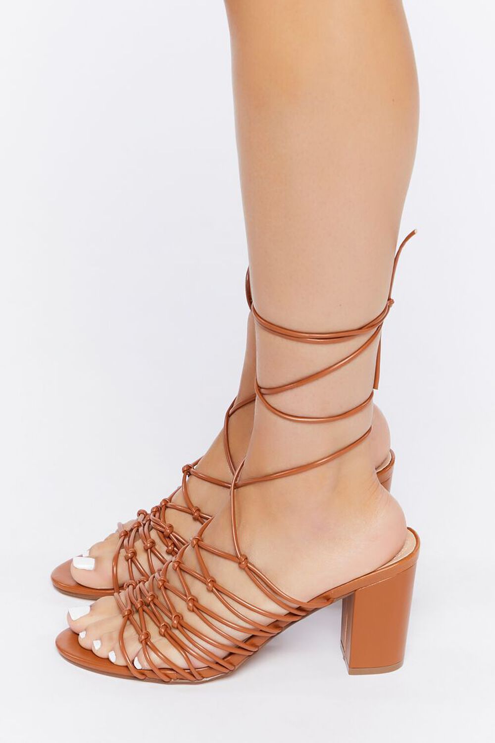 TAN Faux Leather Lace-Up Heels, image 2
