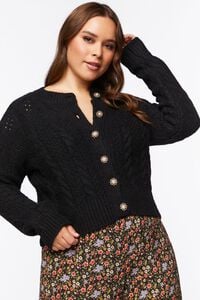 BLACK Plus Size Faux Pearl Cardigan Sweater, image 1