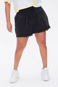 BLACK Plus Size Denim Paperbag Shorts, image 2
