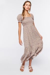 TAUPE/MULTI Floral Puff-Sleeve Dress, image 1