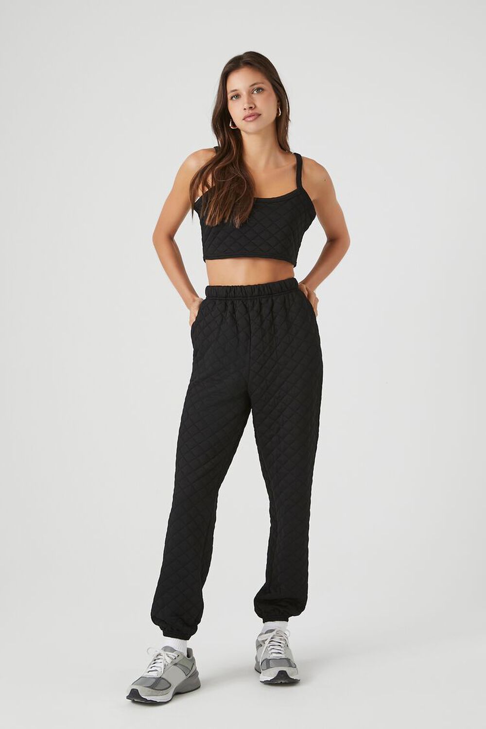 BLACK Quilted Ankle Joggers, image 1