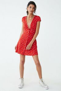 RED/BLUE Floral Print Button-Down Dress, image 4
