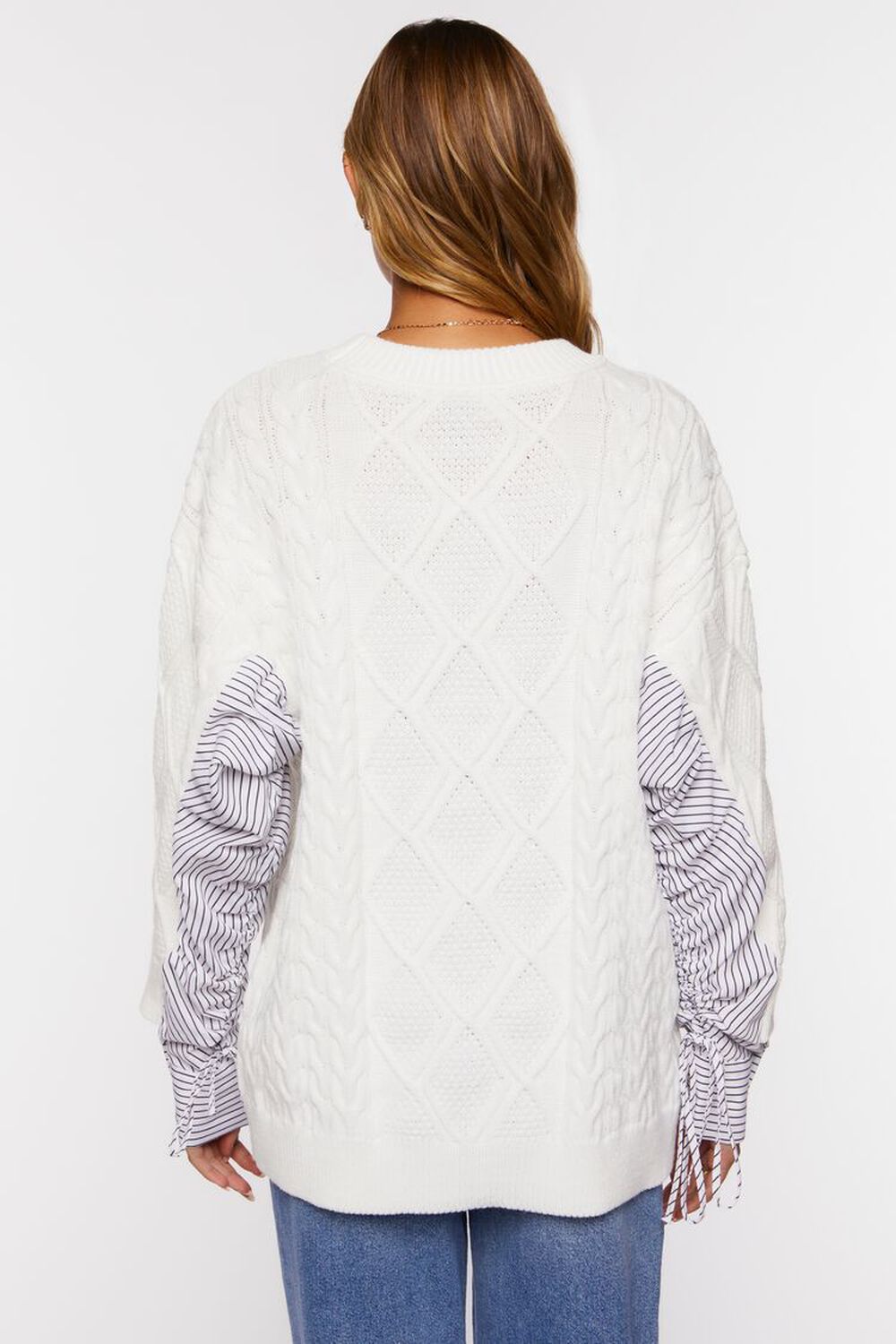 CREAM/MULTI Reworked-Sleeve Cable Knit Sweater, image 3