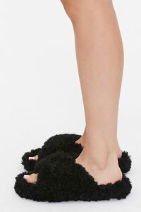 BLACK Fuzzy Faux Sheepskin Slippers, image 2
