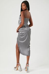 GREY Satin Ruched Bustier Midi Dress, image 3