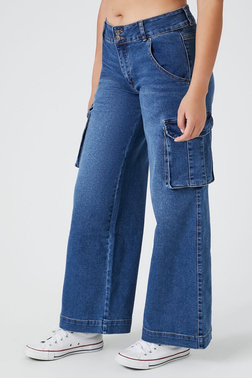 DARK DENIM Low-Rise Wide-Leg Cargo Jeans, image 2
