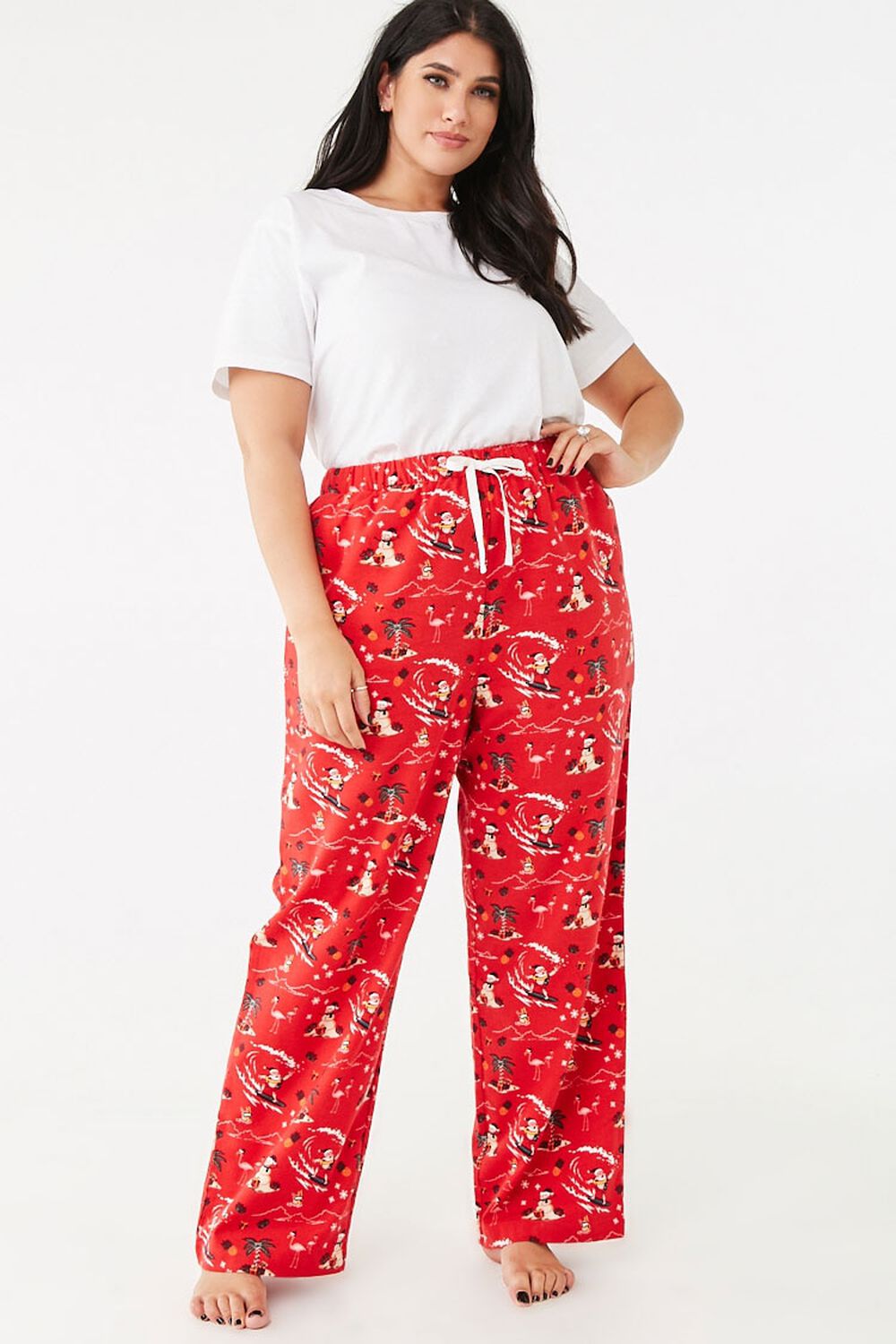 RED/MULTI Plus Size Santa Pajama Pants, image 1