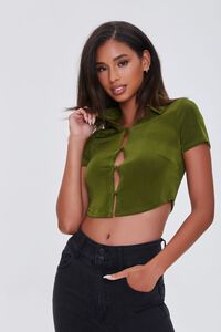 OLIVE Button-Front Cropped Shirt, image 1