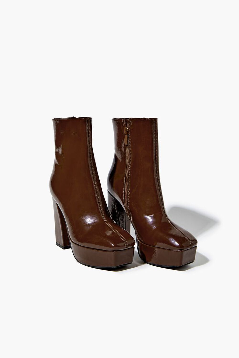 BROWN Pebbled Faux Leather Booties, image 1