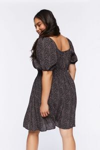 BLACK/MULTI Plus Size Floral Puff-Sleeve Mini Dress, image 3