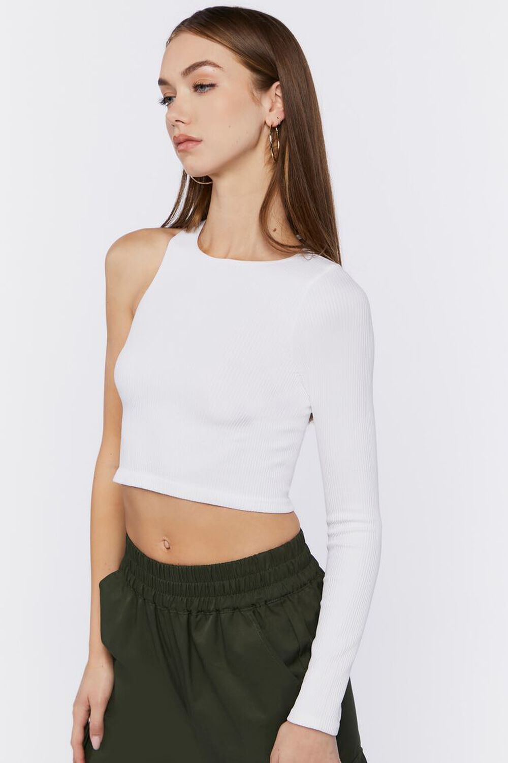 WHITE One-Sleeve Crop Top, image 2