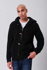 BLACK Ribbed Hooded Zip-Up Sweater, image 1