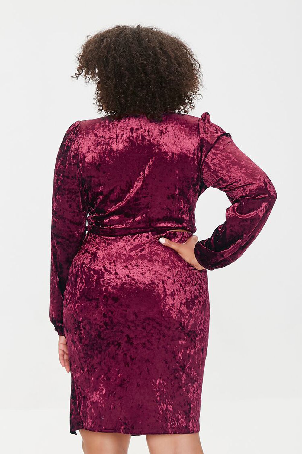 WINE Plus Size Velvet Crop Top & Skirt Set, image 3