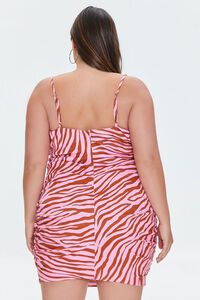 PINK/MULTI Plus Size Zebra Print Ruched Dress, image 3