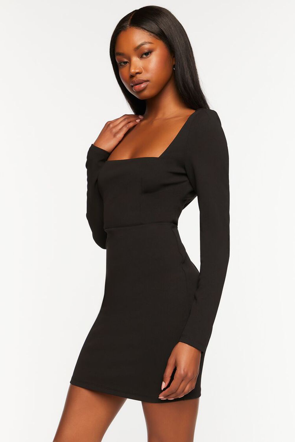 BLACK Crepe Long-Sleeve Mini Dress, image 2