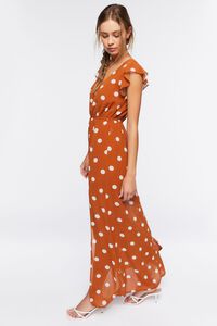 TAN/CREAM Polka Dot Butterfly-Sleeve Maxi Dress, image 2