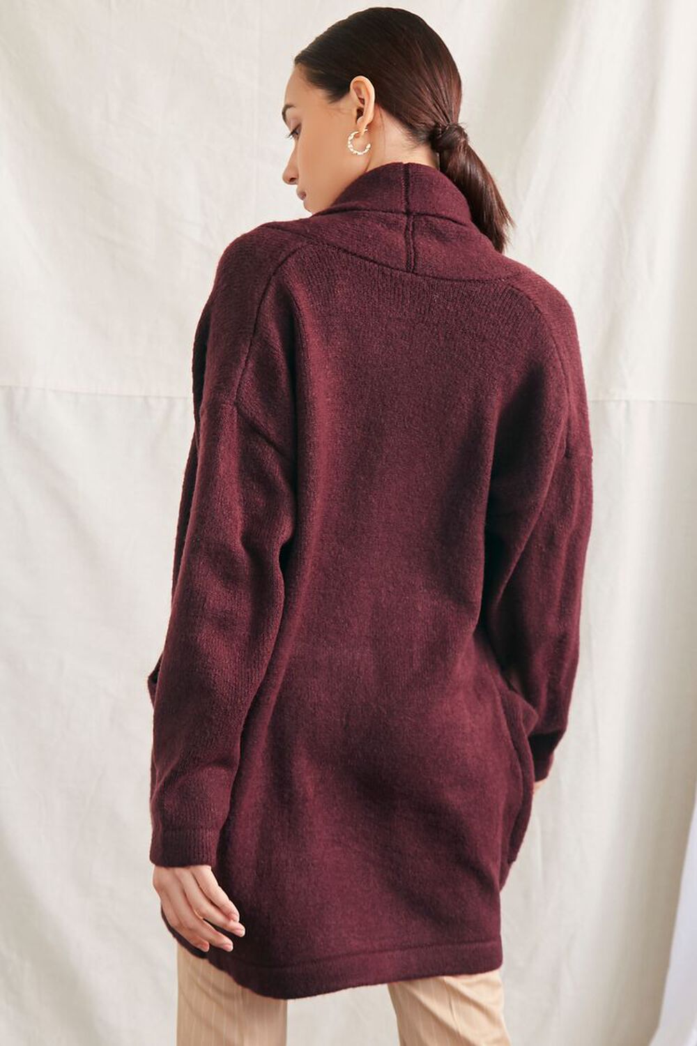 BURGUNDY Open-Front Cardigan Sweater, image 3