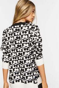 BLACK/WHITE Checkered Floral Cardigan Sweater, image 3