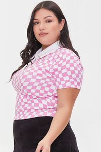 PINK/WHITE Plus Size Checkered Polo Shirt, image 2