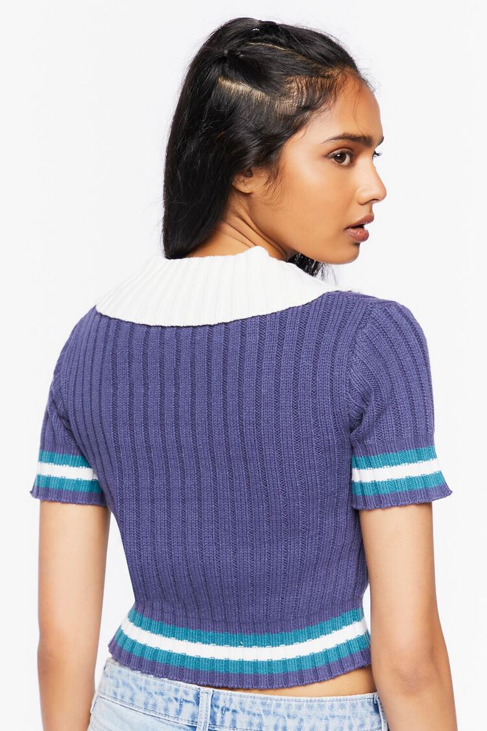 Varsity-Striped Cropped Sweater, image 3