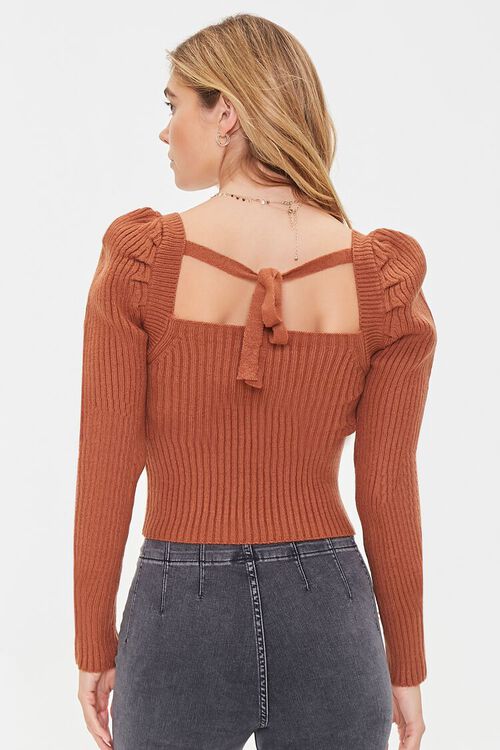 CHESTNUT Ribbed Self-Tie Fitted Sweater, image 3