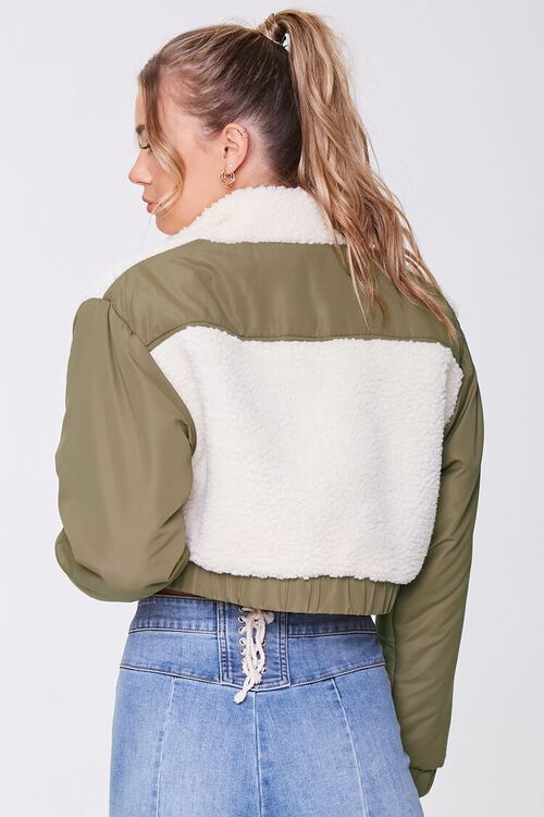 CREAM/OLIVE Colorblock Faux Shearling Jacket, image 3