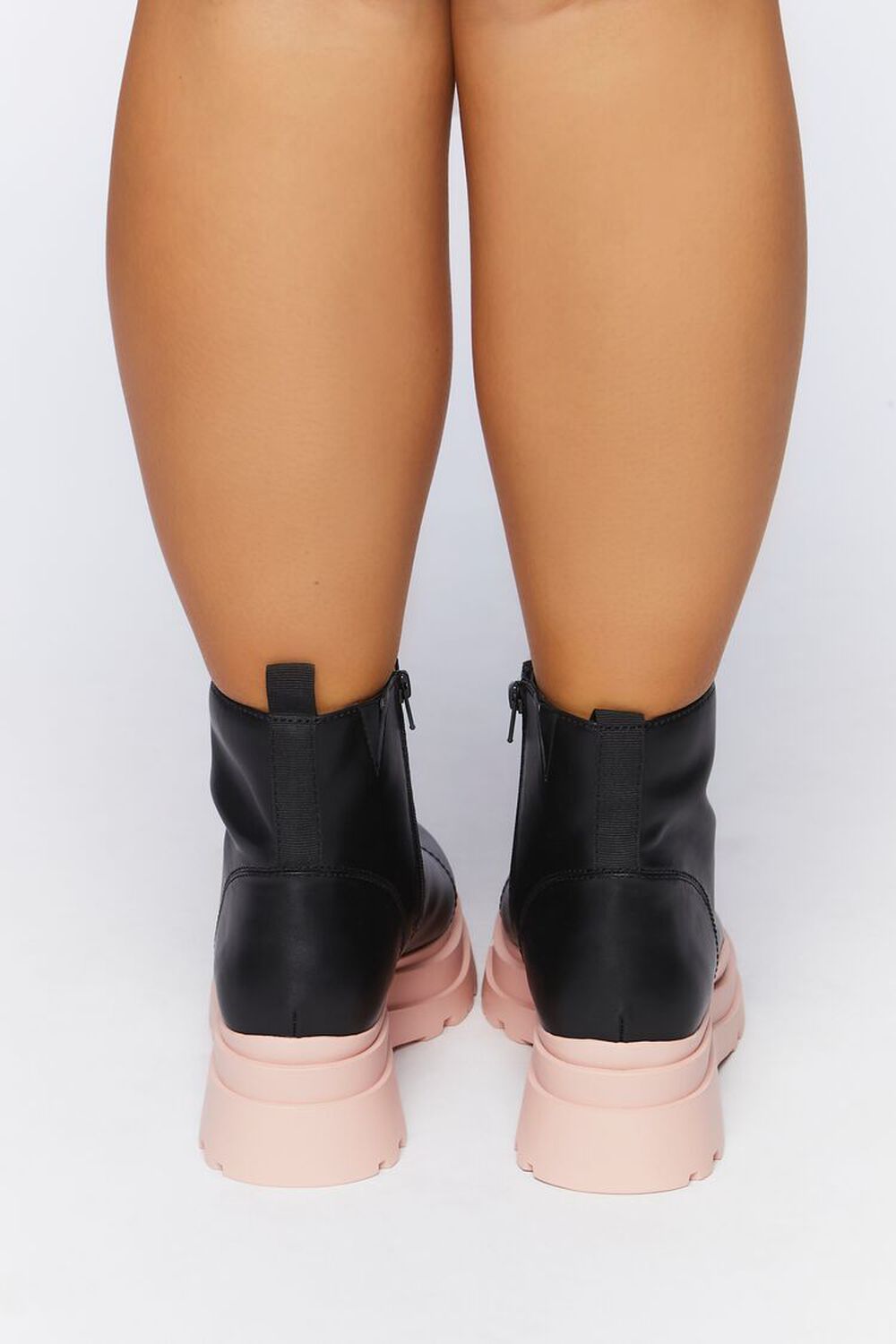 BLACK/BLUSH Faux Leather Lug Booties (Wide), image 3