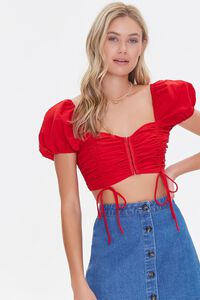RED Ruched Drawstring Crop Top, image 1