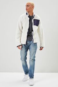 WHITE Faux Shearling Zip-Up Jacket, image 4