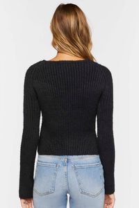 BLACK Ribbed Fuzzy Knit Sweater, image 3