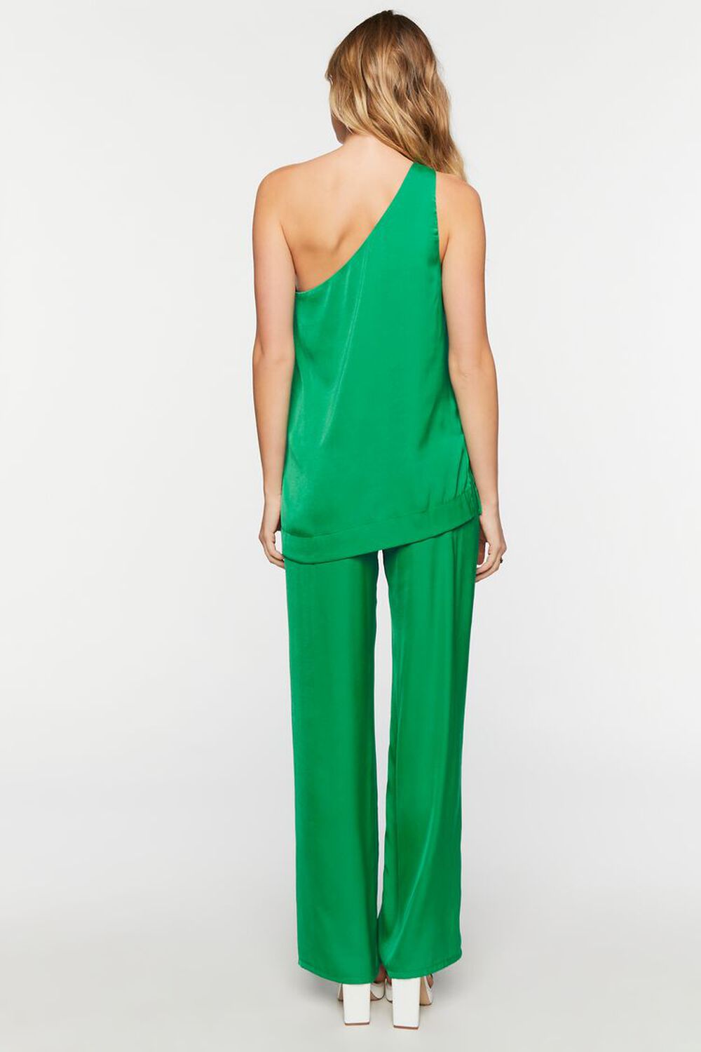 GREEN Satin One-Shoulder Top & Pants Set, image 3