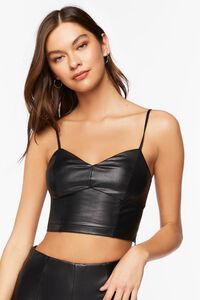 BLACK Faux Leather Sweetheart Cropped Cami, image 1