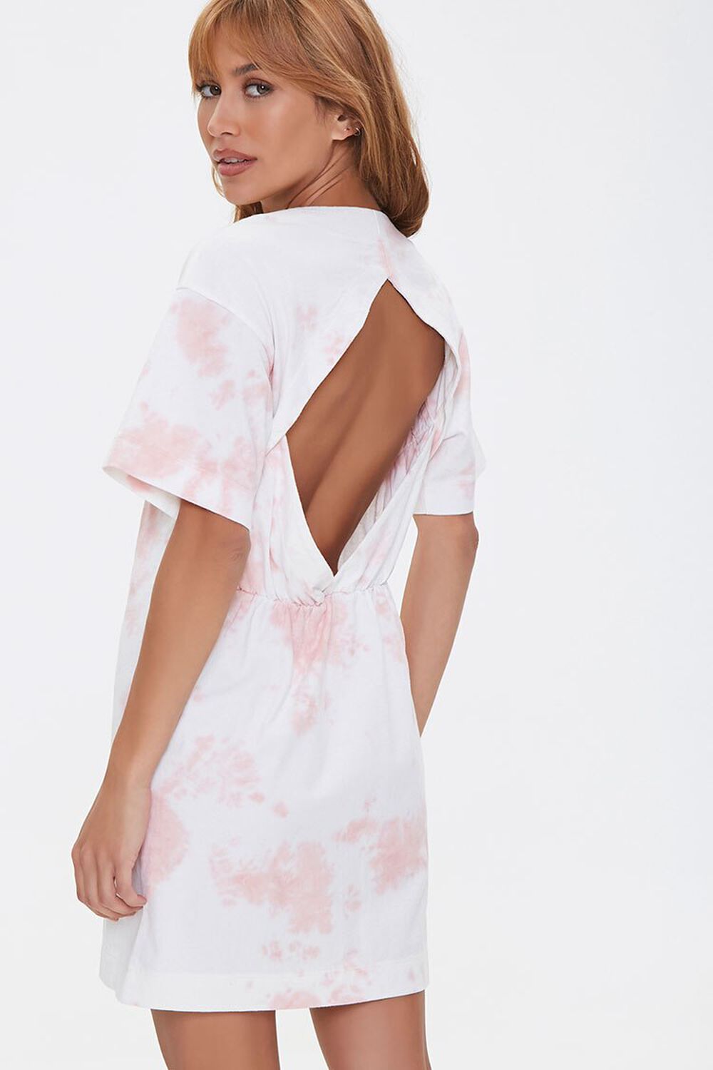 ROSE/WHITE Tie-Dye Cutout T-Shirt Dress, image 1