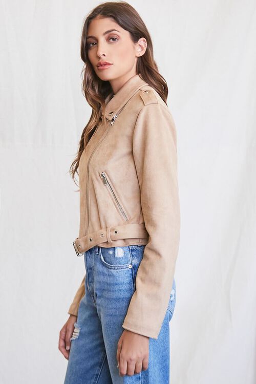 TAUPE Faux Suede Moto Jacket, image 2