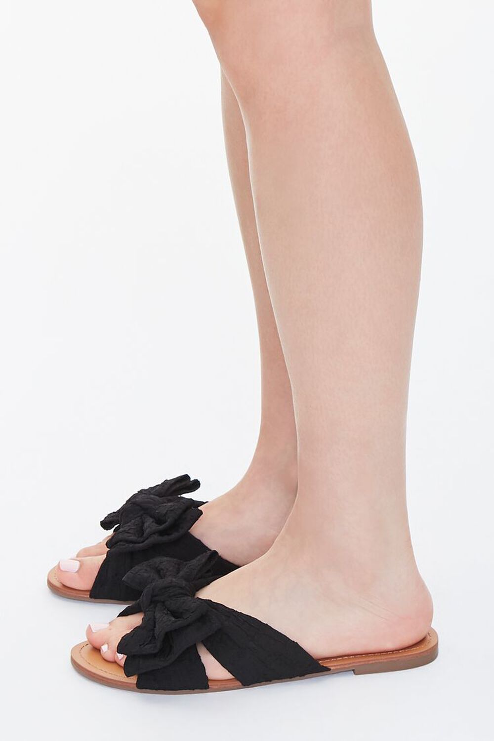 BLACK Dual Bow Flat Sandals, image 2