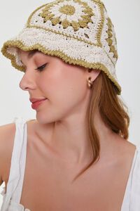 CREAM/OLIVE Floral Crochet Bucket Hat, image 2