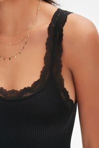 BLACK Ribbed Scalloped Lace Bodysuit, image 6