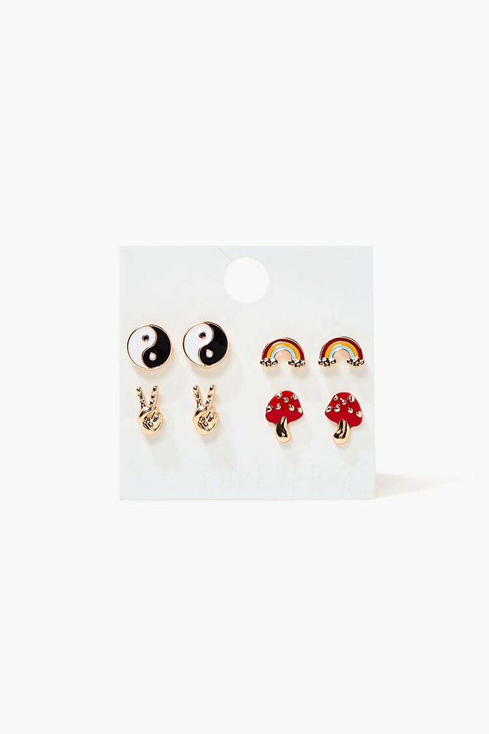 GOLD/RED Yin Yang & Rainbow Stud Earring Set, image 1