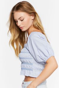 BLUE/WHITE Pinstriped Peasant-Sleeve Crop Top, image 2